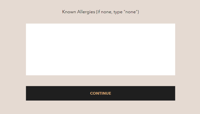 Text box for entering known allergies.